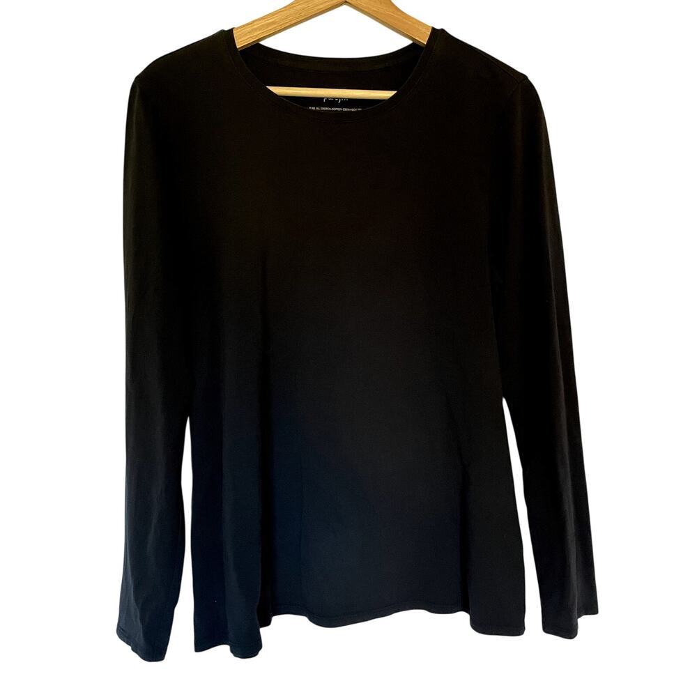 purejill stretch-cotton crewneck tee‎ women's size medium pima cotton black top